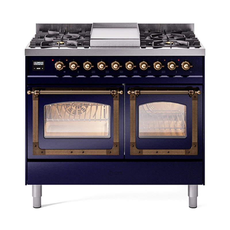 ILVE Nostalgie II Noblesse 40 in Dual Fuel Range, Natural Gas, Midnight Blue/Bronze