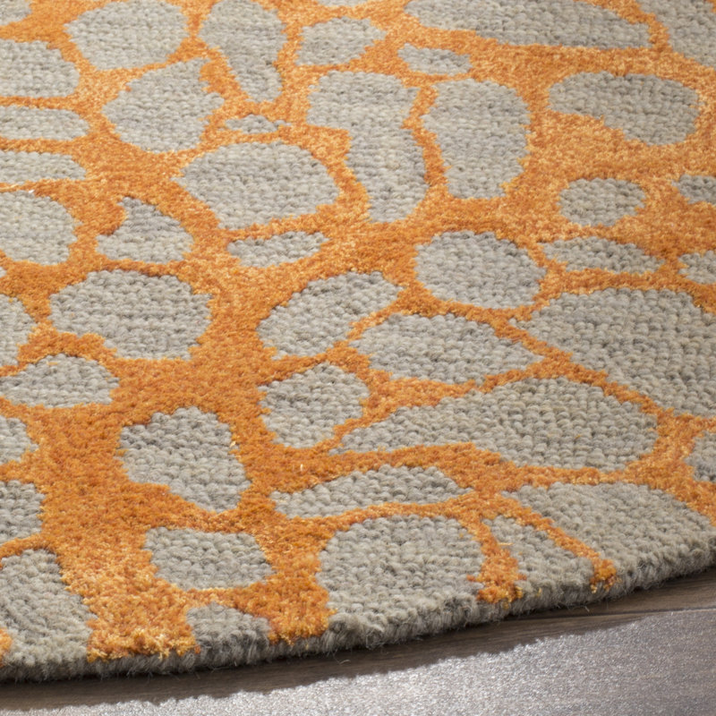 Tapis gris / orange en laine crocheté à la main Rigsby, Rond 4 pi