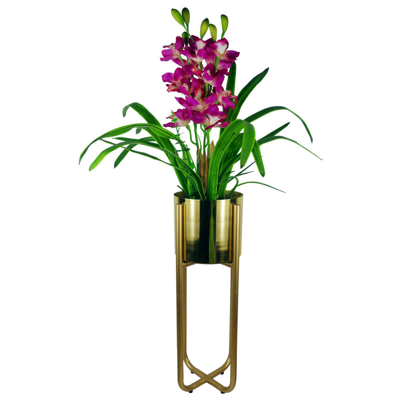 Metal Cachepot, Gold/Iridescent Rainbow