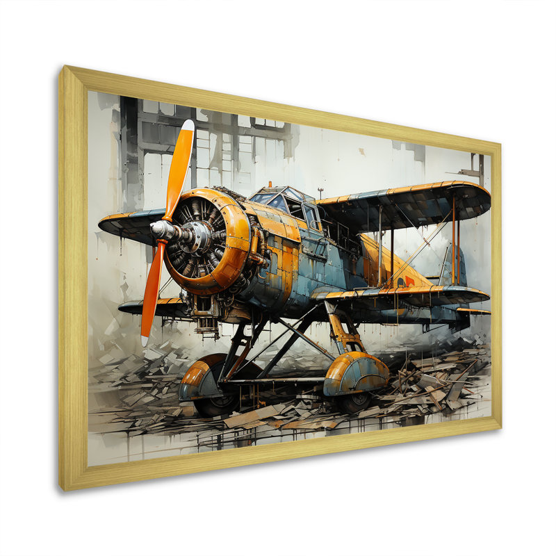 " Industrial Plane Essence ", Gold Single Picture Frame, 24" H x 32" W x 1" D