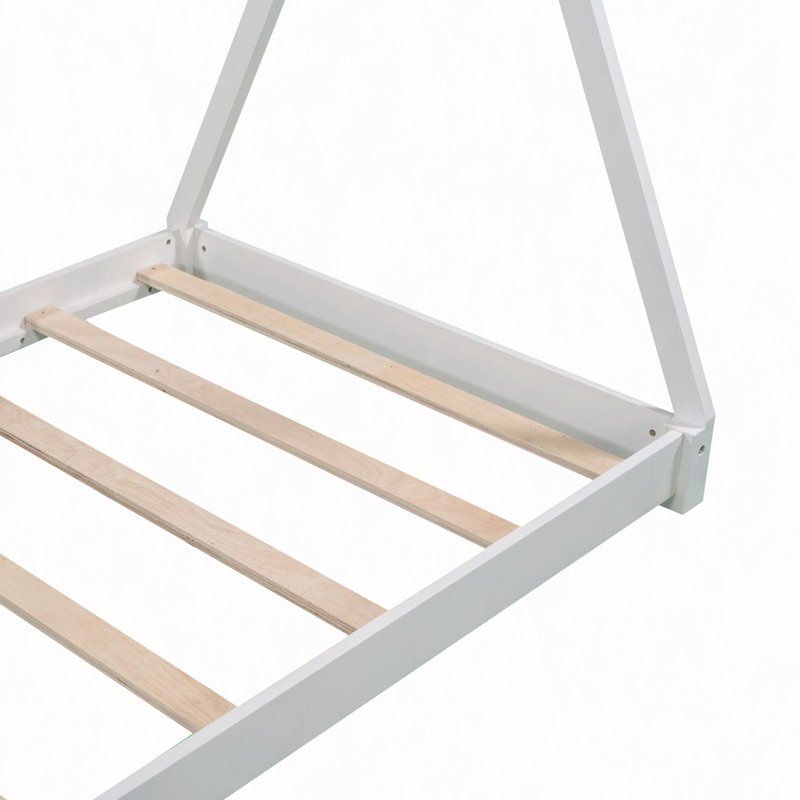 House Platform Bed With Triangle Tructure, White