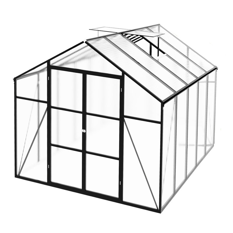 8X10 Ft Outdoor Greenhouse For All Seasons - Aluminum Structure, Polycarbonate Panels, Walk-In, Shielding, Spacious, Easy Assembly, Functional Drainage Solution Backyard Season, Heavy Duty Frame,