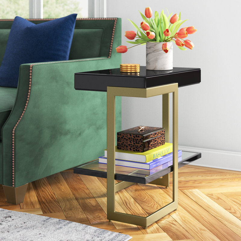 Yair Glass Top Frame End Table