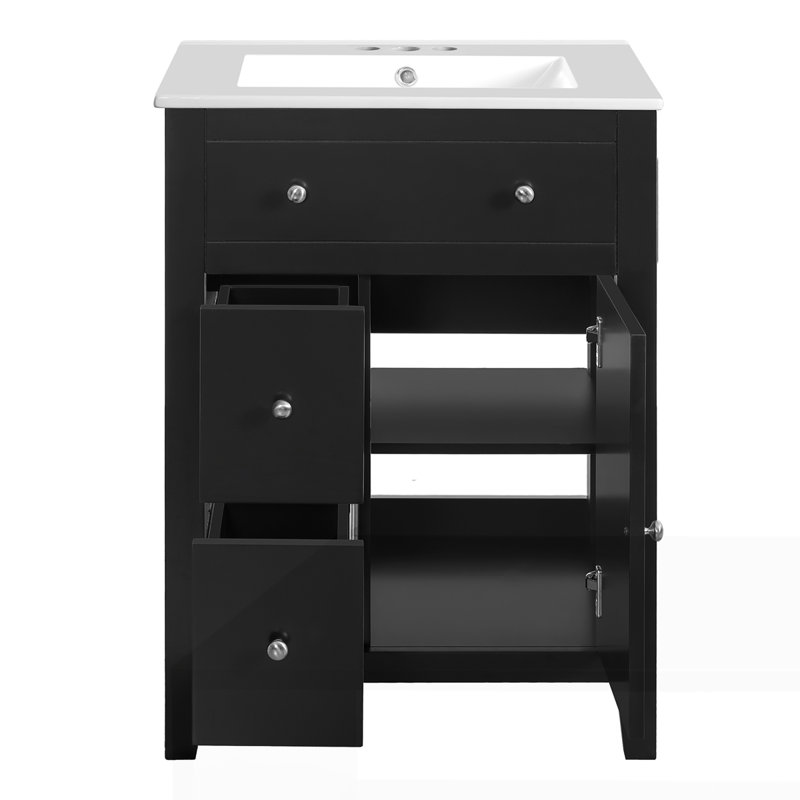 Meuble-lavabo moderne 24 po avec lavabo en céramique, Noir