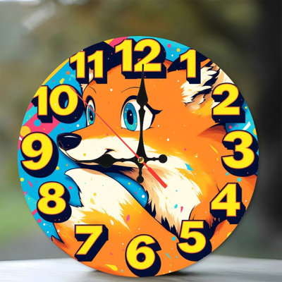 Cute Fox Clock Design Vibrant Colors Fun
