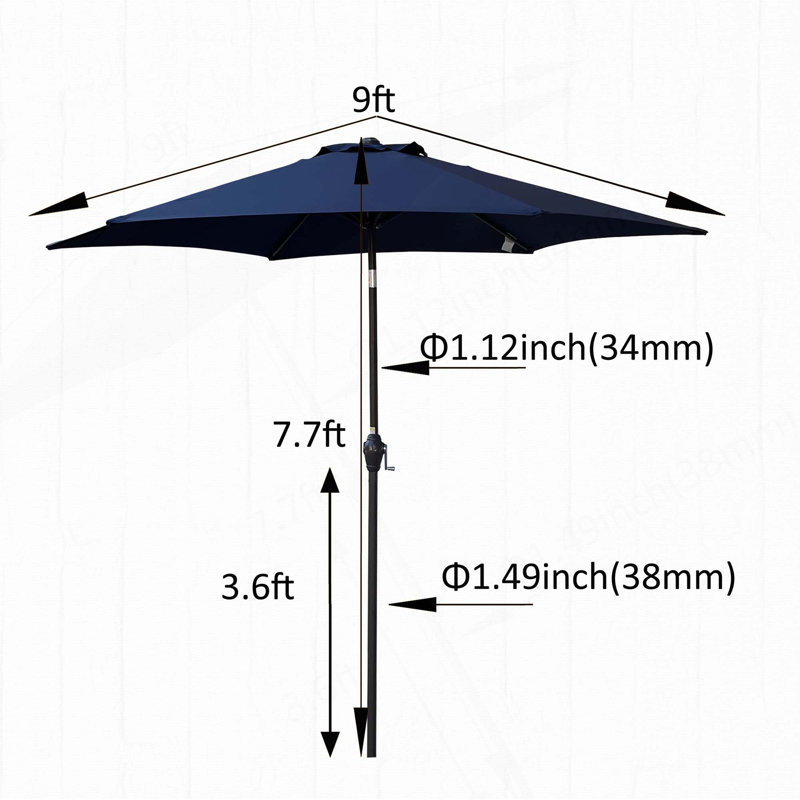Parasol 9 pi avec manivelle et inclinaison, Marine