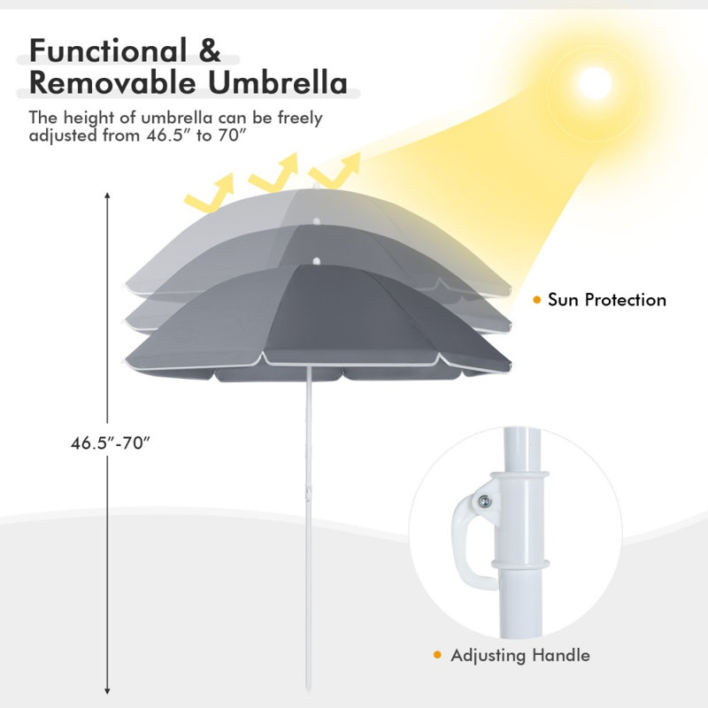 Portable Folding Picnic Double Chair With Removable Umbrella, Gray