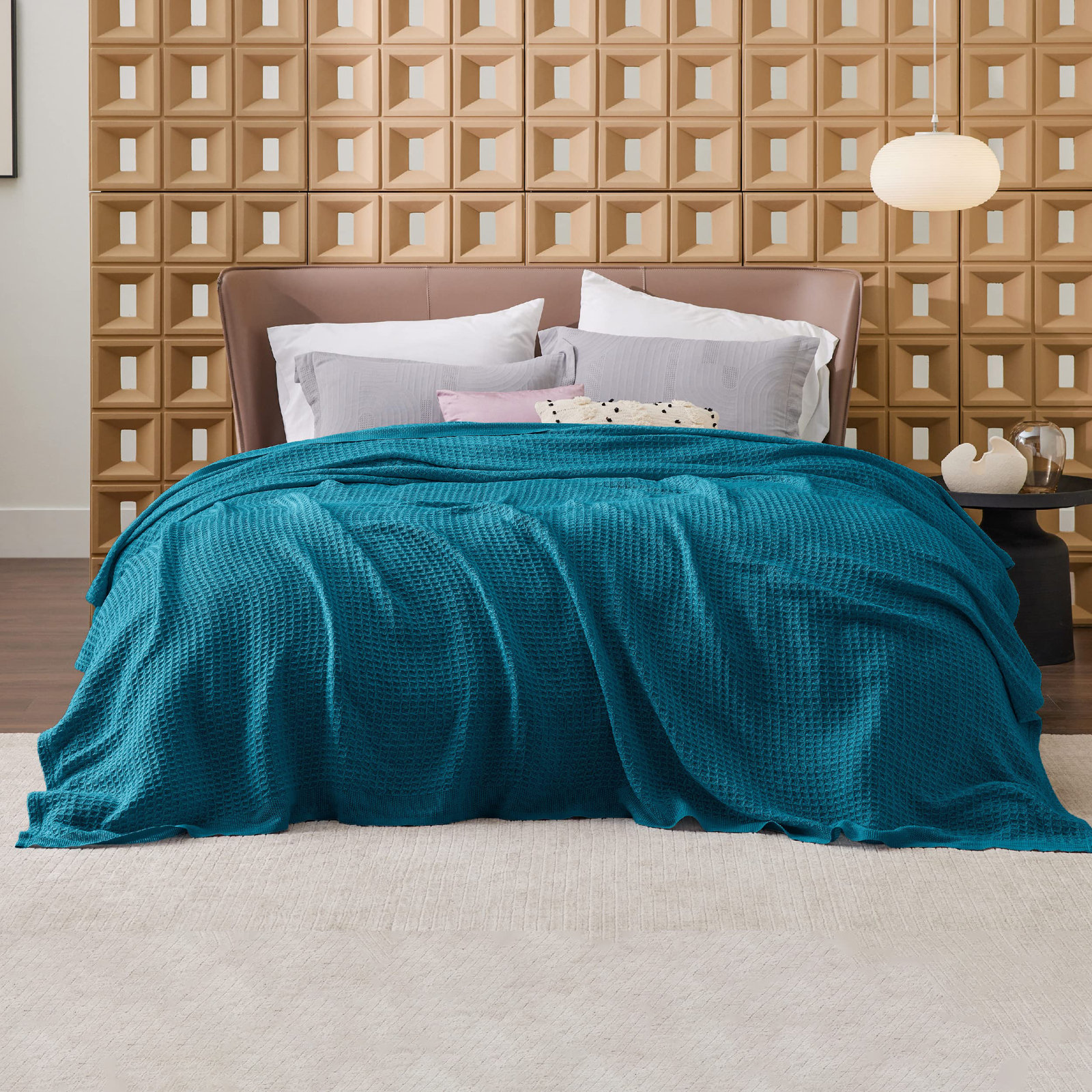 Bedsure Cotton Waffle Weave Throw Blanket, Queen, Teal