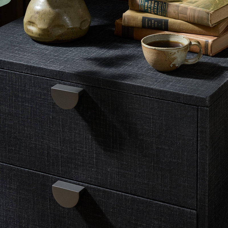 Cressida Nightstand-Ivory Painted Linen, Black Linen