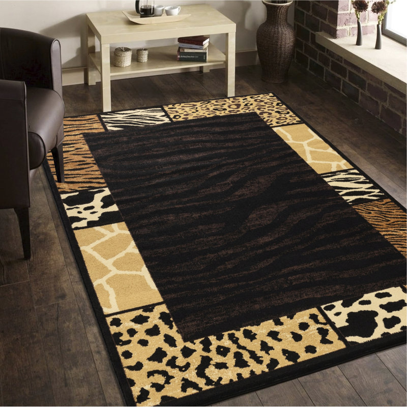 5 pi 3 po Tapis à imprimé léopard noir By 7, esthétique rustique, décor à la machine 87 x 63