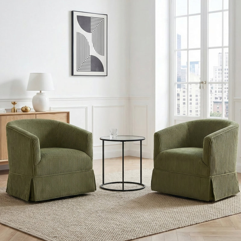 Ensemble de 2 chaises demi-tonneau pivotantes rembourrées, Vert