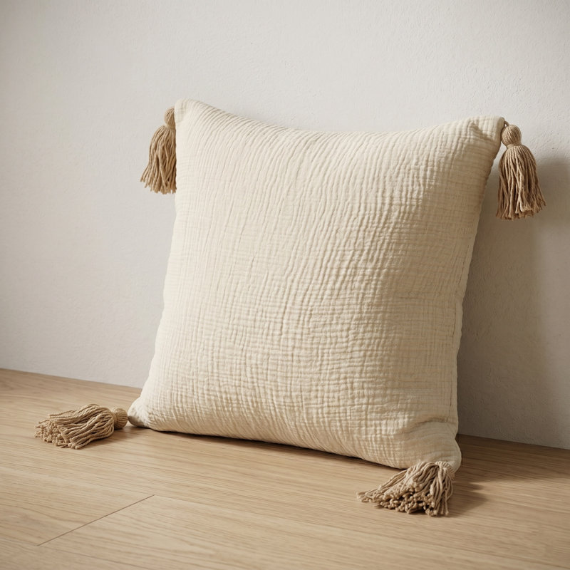 Ailee Turkish Cotton Square Throw Pillow, Beige/Brown, Polyester/Polyfill