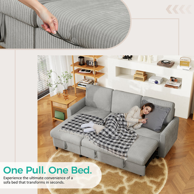 77.2" Upholstered Convertible Sleeper Sofa Bed , Light Gray