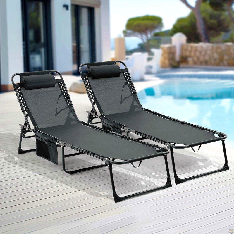 Ensemble de 2 chaises longues pliantes, Noir