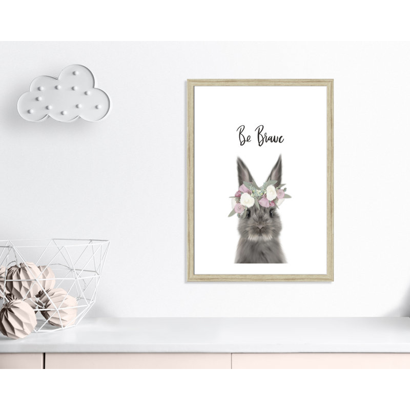 Le lapin est courage, H 36,5 po x l 26,5 po x P 0,63 po, Beige Flat Framed