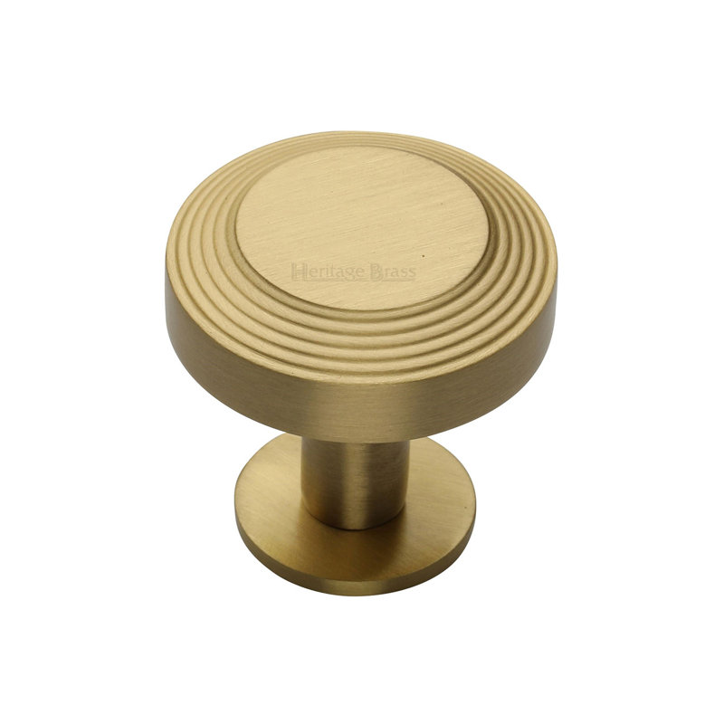 Heritage Brass Cabinet Knob Ridge Design with Rose, 32mm, Polished Chrome