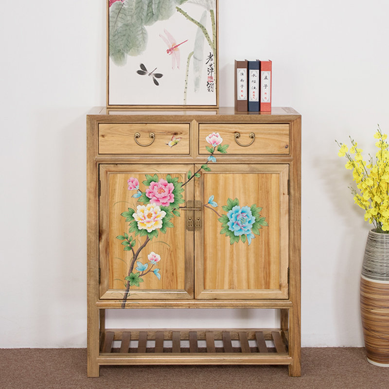 Chinese Painted Solid Wood Shoe Cabinet 16 Pair Solid Wood Shoe Storage Cabinet