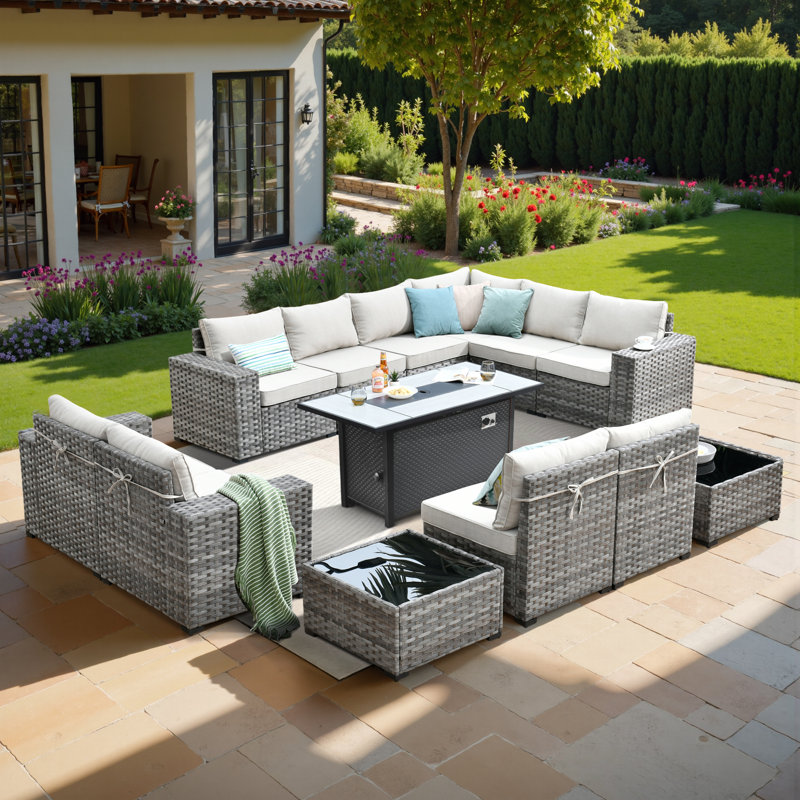 Ignatz 9 - Person Modular Patio Conversation Set with Cushions, Beige