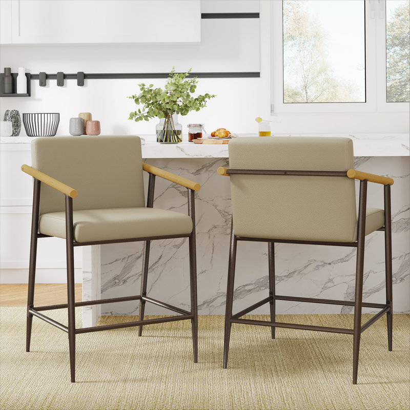 Counter Stool with iron frame-Set of 2-Espresso+Khaki, Khaki