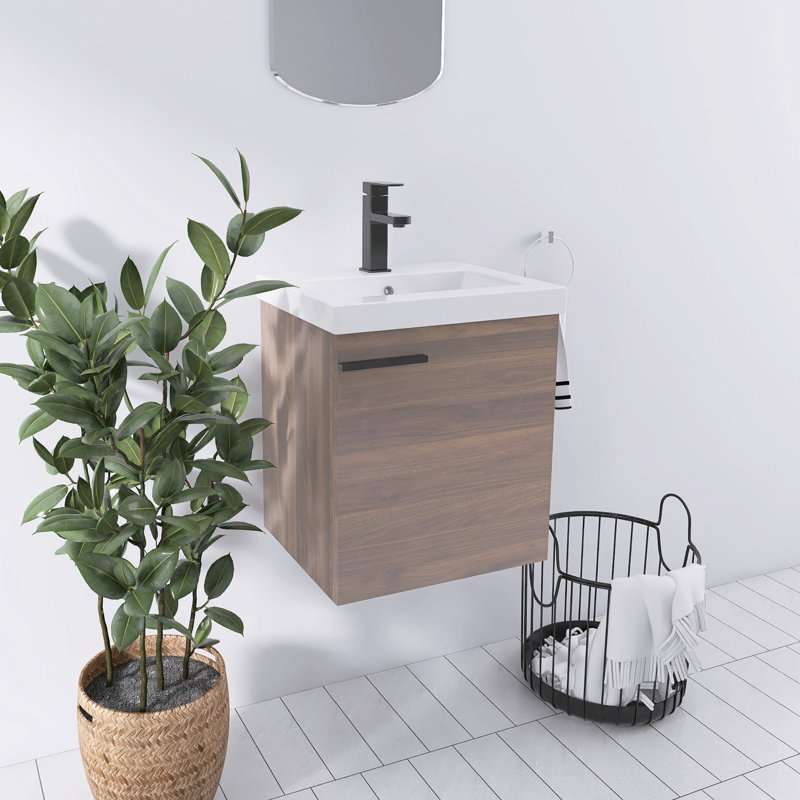 Ensemble de meuble-lavabo simple avec plateau Abida, Brun