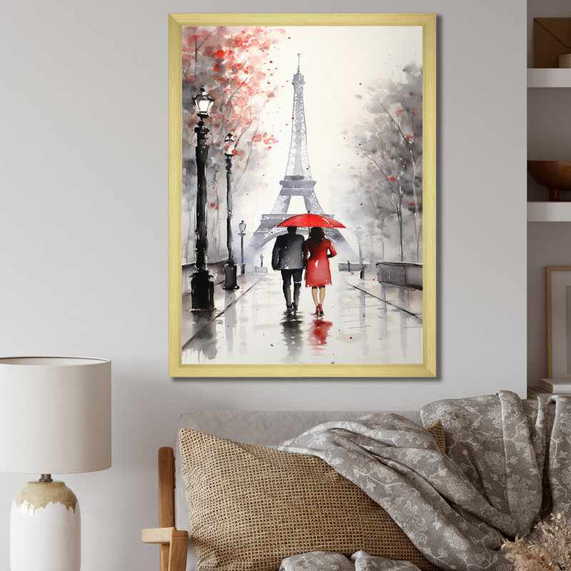 «Paris Couple in Love Vintage Eiffel Tower I», reproduction sur toile, H 44 po x l 34 po x P 1,5 po
