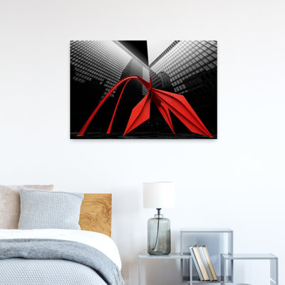 Chicago Flamingo Scuplture Abstract Geometric Modern Architecture City Wall Art 1 Piece Wrapped Canvas Wall Art