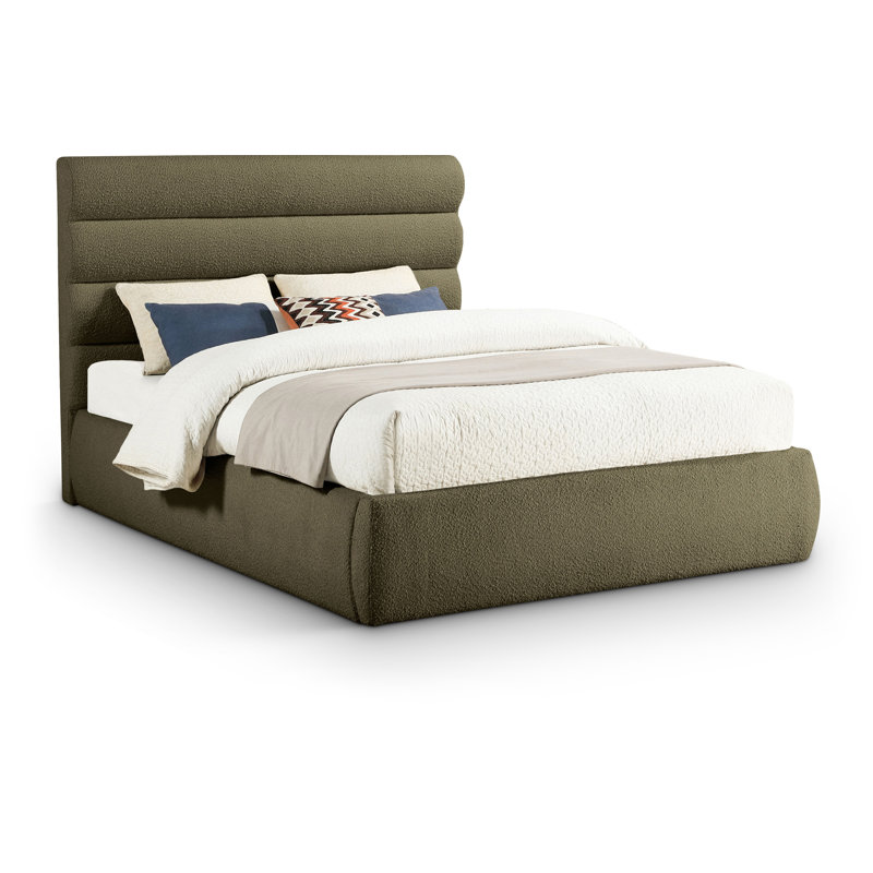 Adam Boucle Fabric Bed, Queen, Olive Boucle Fabric