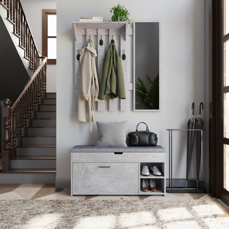 Bronius Upholstered Storage Bench, Gray