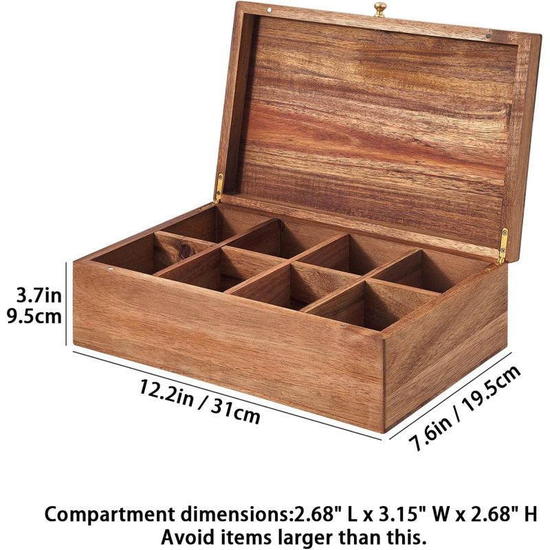 Acacia Wood Tea Bag Organizers, Tea Packet Storage Boxes, 8-Compartment Tea Caddy for Tea Bags Chest, Teabag Holder Containers, Teabox Station Display