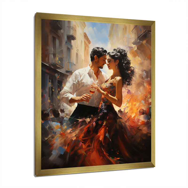 Espagne, couple de danseurs de fiesta espagnole - art mural Espagne, H 32 po x l 16 po x P 1 po, Encadrement doré