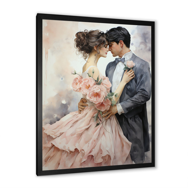 Couple de mariage - promesses délicates, Cadre simple noir, H 32 po x l 24 po x P 1 po
