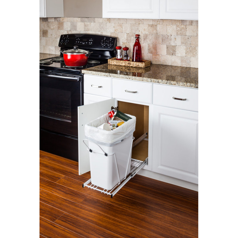 Steel Open Pull Out Trash Can, White