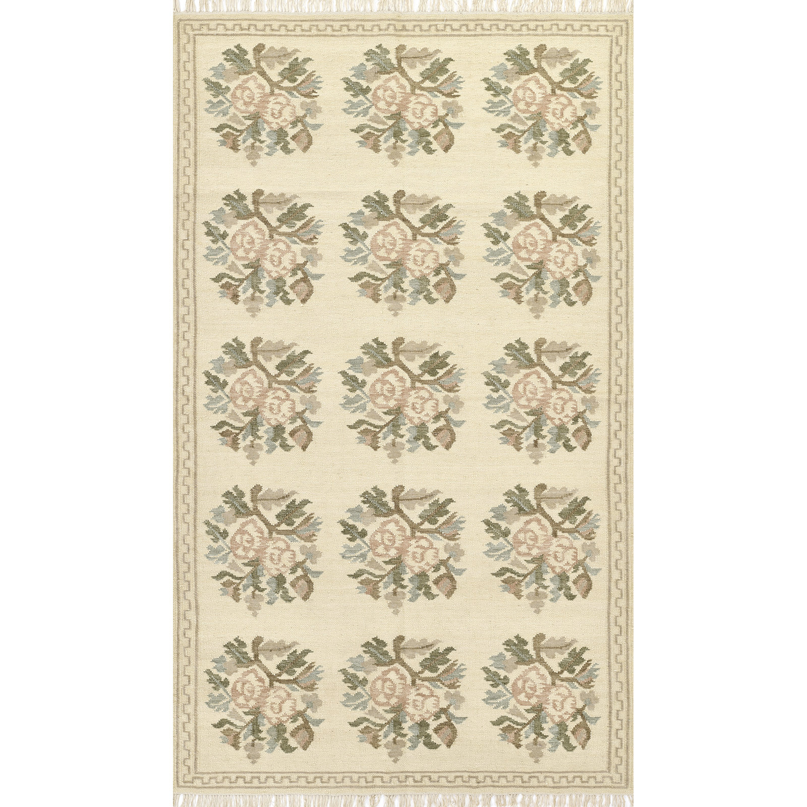 Florence Floral Hand Woven Wool and Cotton Ivory Area Rug, 9' X 12'