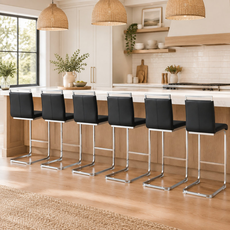 Ensemble de 6 tabourets de bar modernes en similicuir blanc, Black