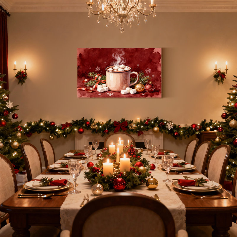 Ensemble de 3 impressions sur toile de Noël chocolat chaud avec guimauves et décorations de Noël, H 16 po x l 24 po