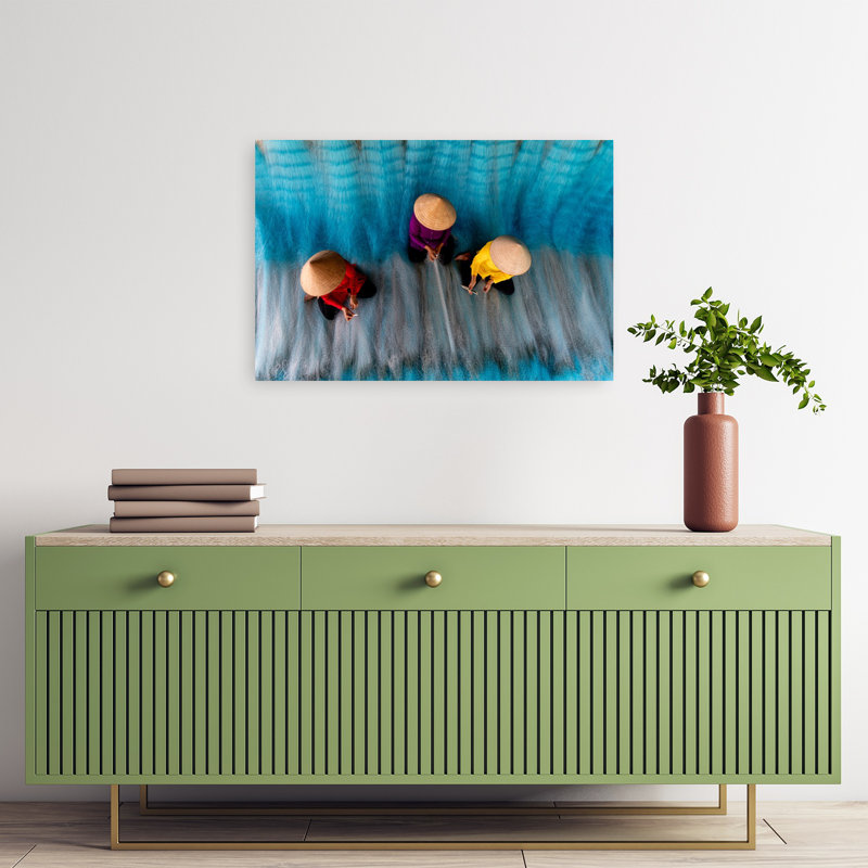 «Vibrant Net Weavers», art mural coloré traditionnel vibrant, H 16 po x l 24 po