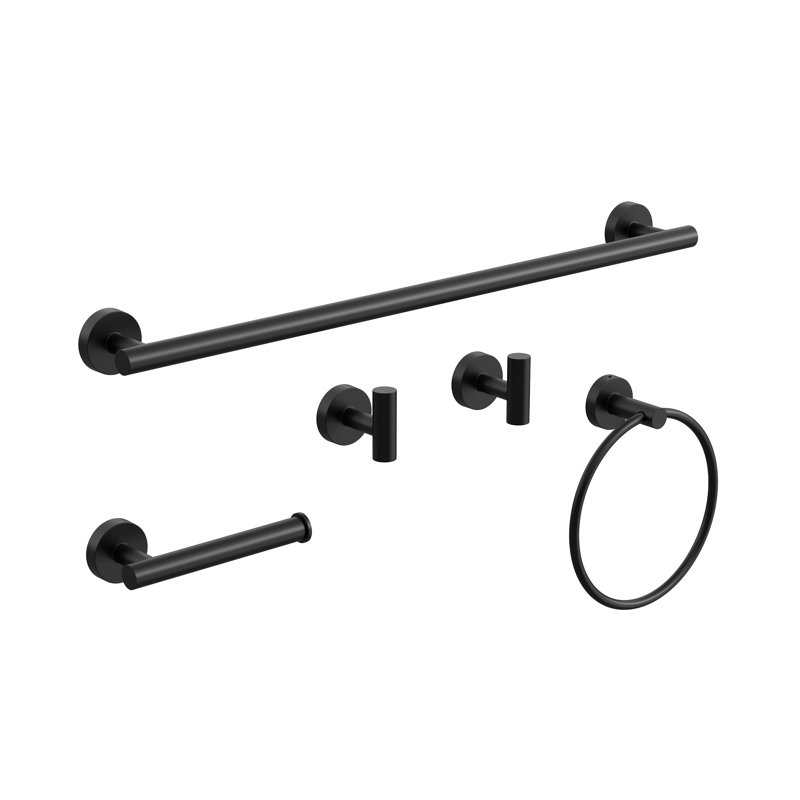 VIBRANTBATH 5-Piece Stainless Steel Bathroom Hardware Set, Sturdy & Easy to Install with Stylish Design, Matte Black