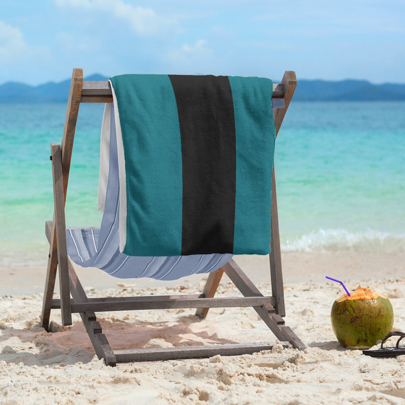 San Jose Lightweight Beach Towel, Deep Pacific Teal/Black/Deep Pacific Teal, Microfiber