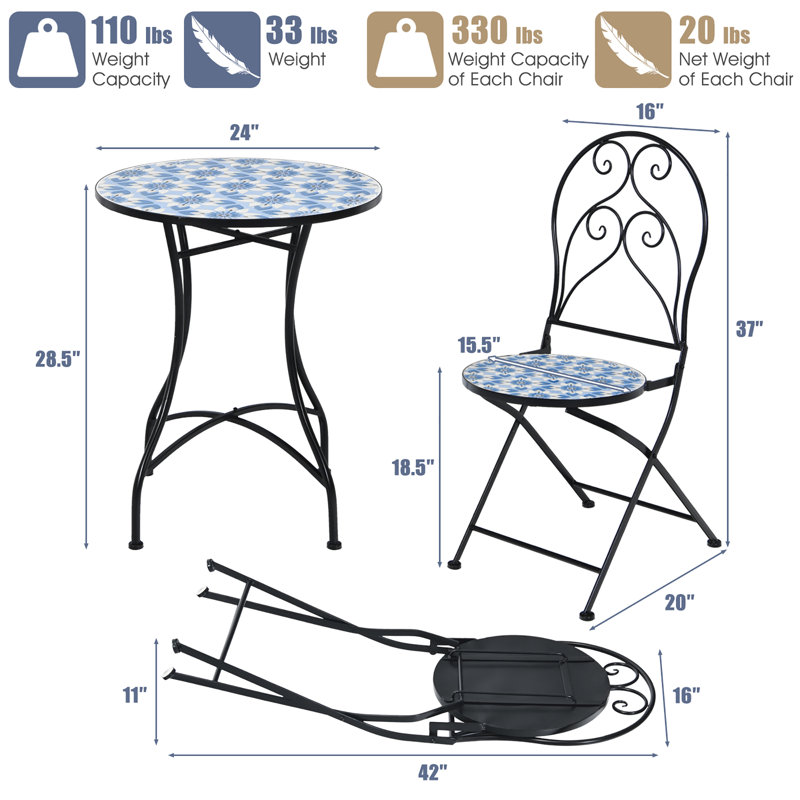 Ensemble de chaises bistro 3 pièces