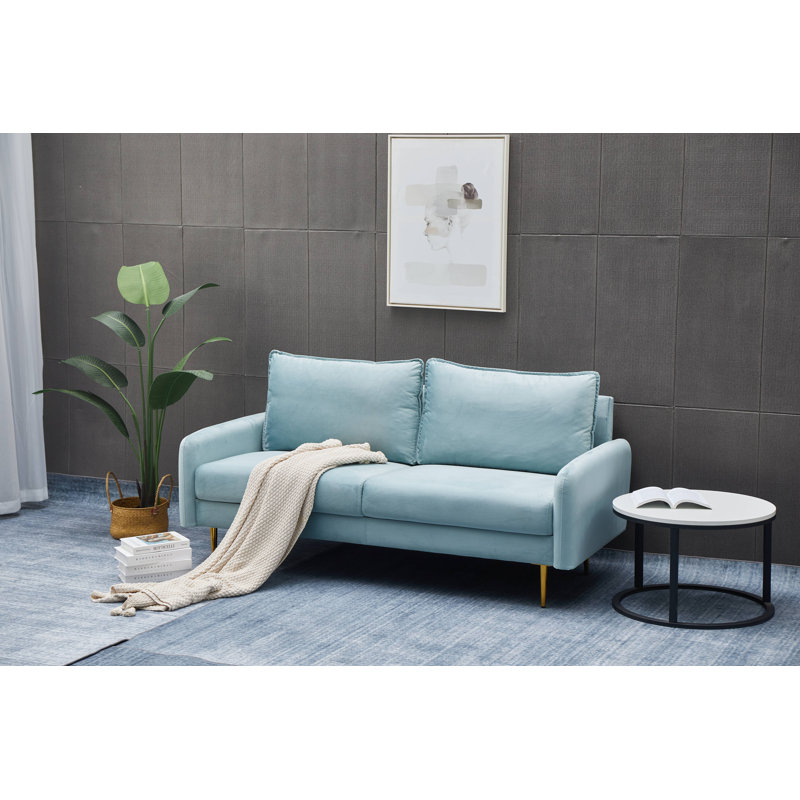 Emteas 57.3'' Velvet Loveseat, Light Grayish Cyan Velvet, 34" H x 57.3" W x 32" D