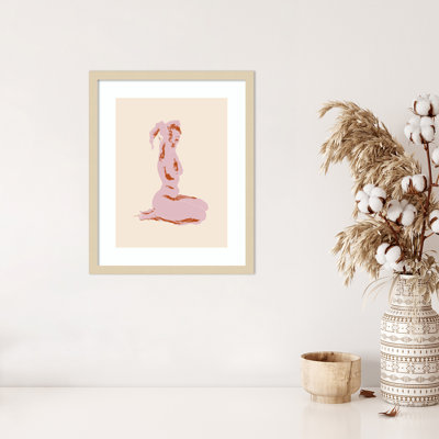 «Nude with Arms Folded Over Her Head» par Nantucket, reproduction d'art encadrée en bois