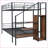 Full Over Full Metal Bunk Bed with Lateral Storage Ladder &amp; Wardrobe, Space-Saving Black for Shared Rooms