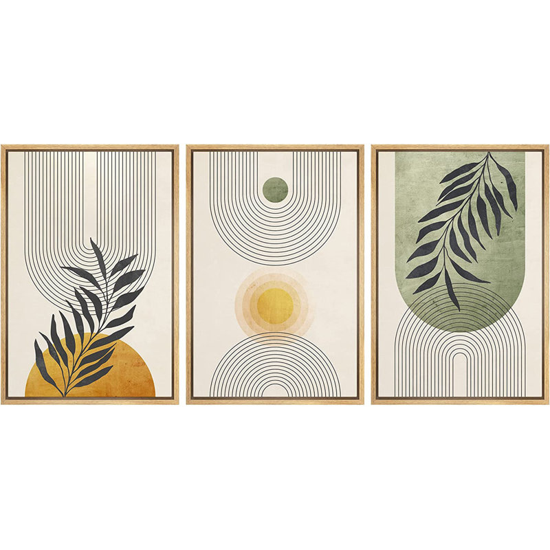 «Mid Century Modern Boho», pastel vert géométrique, feuille de palmier jungle, H 36 po x l 72 po, Brun