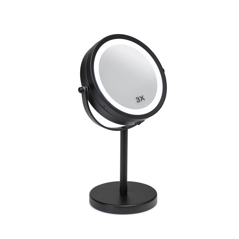 Croydex Black Steel Round Illuminated Cosmetic Mirror
