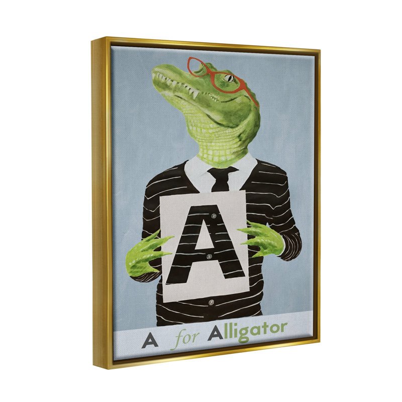 Éducative «A for Alligator» encadré sur bois par Coco De Paris, impression, H 21 po x l 17 po x P 1,7 po