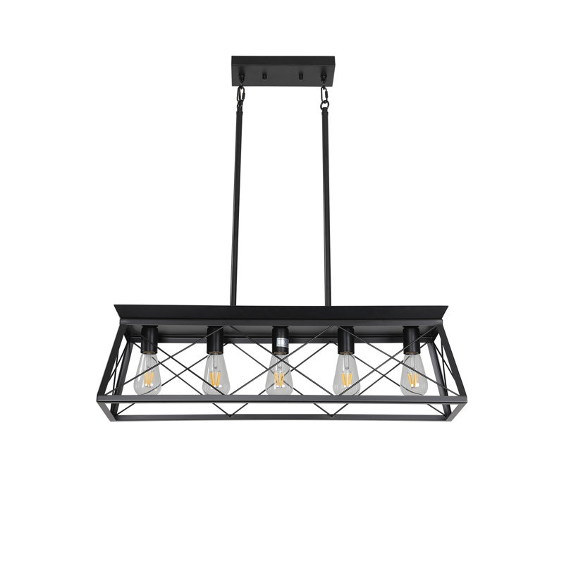 Adjustable 5-Light Farmhouse Industrial Linear Pendant Light Matte Black, Matte Black