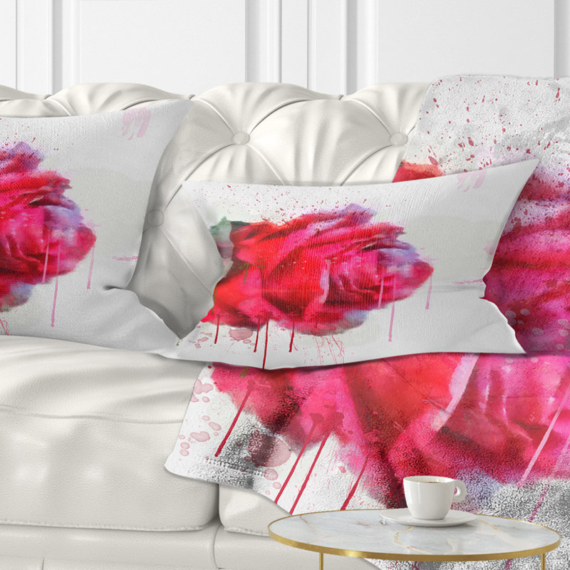 Coussin Watercolor Red Rose - Floral, Rectangle, 12 po x 20 po