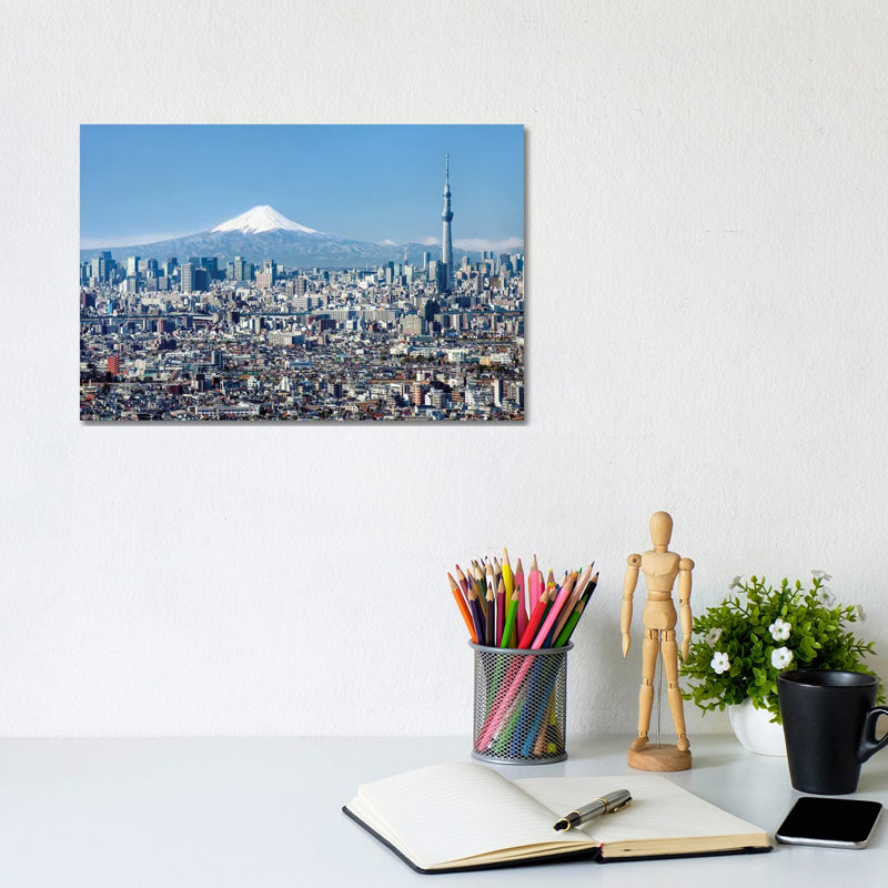 Tokyo Skyline With Mount Fuji And Tokyo Skytree by Jan Becke - Wrapped Canvas Print, 20.32 cm H x 30.48 cm W