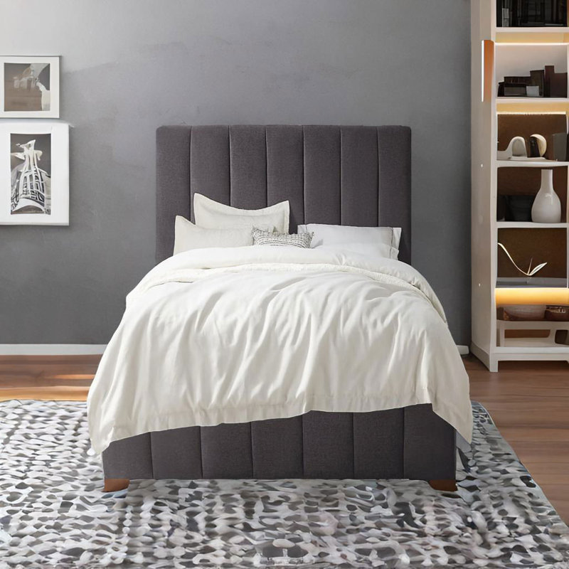 Lit plateforme tapissier Chamlee, gris, Simple