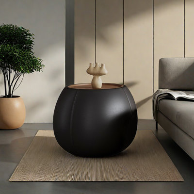 Round Creamy Coffee Table with Walnut Veneer